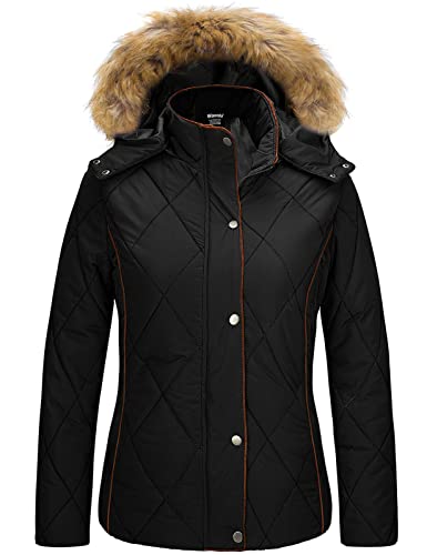 Wantdo Women39s Thicken Winter Coat Quilted Puffer Jacket with Fur Hood Insulated Outerwear