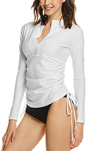 TSLA Women39s HalfZip Front Rash Guard UPF 50 Side Adjustable Long Sleeve Swim Shirts