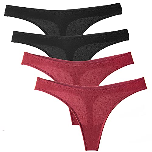 Wingslove 4 Pack Thongs for Women Seamless No Show Thongs UnderwearBreathable Soft Low Rise Hipster Sexy Panties