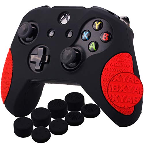 YoRHa Thickened Rubber Silicone Cover Skin Case 3D Letters Massage Grip for Xbox One SX Controller x 1BlackGreen with PRO Thumb Grips x 8