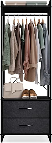 Sorbus Clothing Rack with Drawers  Clothes Stand Dresser  Wood Top Steel Frame  Fabric Drawers  Tall Closet Storage Organizer  Stand Alone Garment Rack for Hanging Shirts Dresses  Jackets