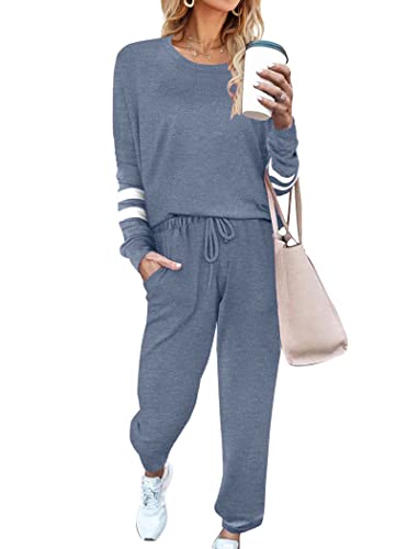 Ekouaer Sweatsuits Womens Loungewear Set Tracksuit Long Sleeve Pajamas Set with Pockets 2 Piece Outfits Lounge Sets