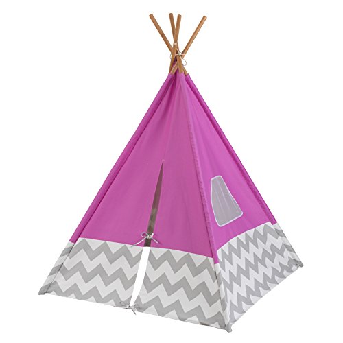 Ages 3 and Up Will Love This Pink and Chevron KidKraft Deluxe Bamboo and Canvas Play Teepee