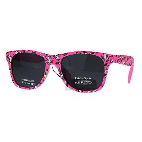 Kids Child Size Girls Unicorn Print Plastic Horn Rim Sunglasses