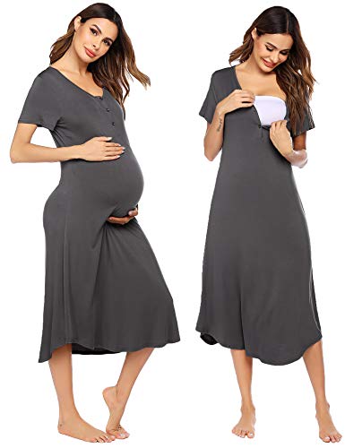 Ekouaer Maternity Nursing Nightgown Womens Short Sleeve VNeck Breastfeeding Sleep Dress Long Gown for Pregnant