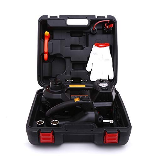 STANDTALL Electric Car Jack Kit 5 Ton 12V Car Jack Hydraulic with Impact Wrench and Tire Inflator Pump Electric Car Floor Jack Black with LED Light