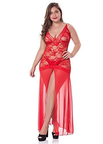 LINGERLOVE Plus Size Lingerie for Women Sexy Split Maxi Long Gown Sheer Dress