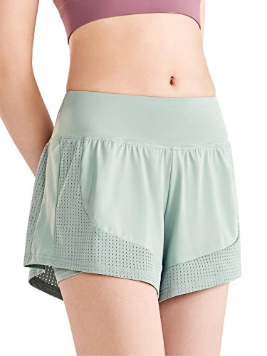 AnnaKaci 2 in 1 Running Shorts for Women Mesh Stretch Workout Gym Athletic Short