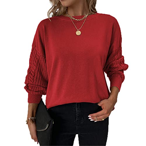 Women39s Oversized Crewneck Long Sleeve Drop Shoulder Casual Solid Cable Knit Chunky Contrast Pullover Sweater Top