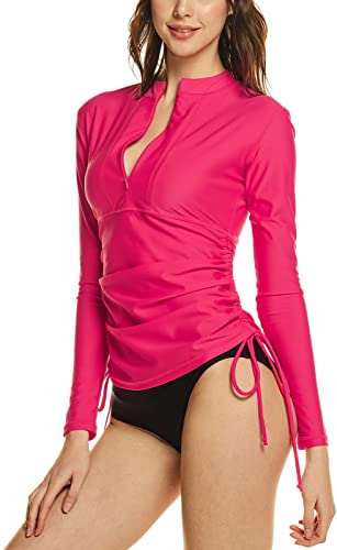 TSLA Women39s HalfZip Front Rash Guard UPF 50 Side Adjustable Long Sleeve Swim Shirts