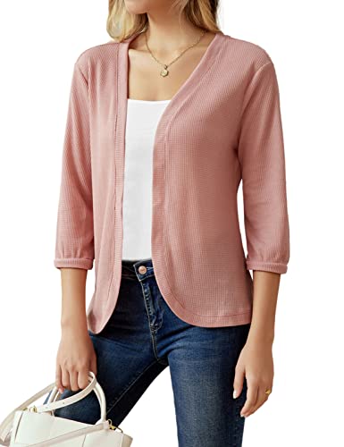 GRACE KARIN Women39s Open Front Cardigan 34 Sleeve Waffle Knit Casual Sweater