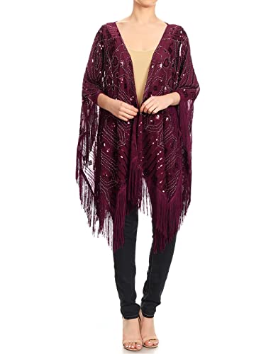 HandBeaded Fringed Sequin Evening Wrap Shawl by AnnaKaci for Plus Size Women