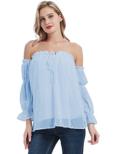 AnnaKaci Boho Peasant LongSleeve OfftheShoulder Top for Women SemiTransparent