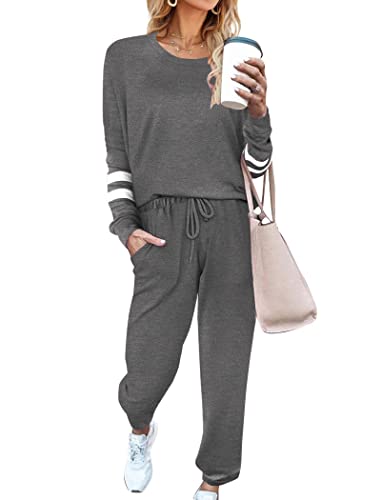 Ekouaer Sweatsuits Womens Loungewear Set Tracksuit Long Sleeve Pajamas Set with Pockets 2 Piece Outfits Lounge Sets