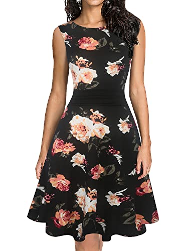 oxiuly Women39s Sleeveless Floral Summer Casual Dress A Line Party Cocktail Vintage Dresses OX358