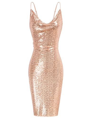 GRACE KARIN Women39s Sexy Sequin Sparkly Glitter Cowl Neck Dresses Spaghetti Straps Bodycon Midi Club Party Dress