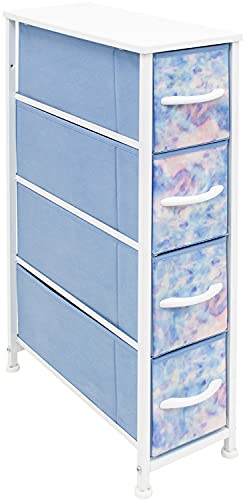 Sorbus Narrow Dresser Tower with 4 Drawers  Vertical Storage for Bedroom Bathroom Laundry Closets and More Steel Frame Wood Top Easy Pull Fabric Bins Beige