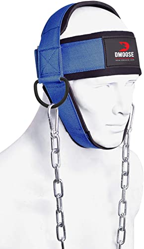 DMoose Neck Harness Increases Neck Core Strength and Supports Injury Recovery  Neck Exerciser with 30 Heavy Duty Steel Chain Adjustable Head and Chin Neoprene Strap Neck Trainer for Home and Gym