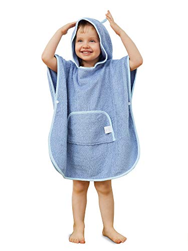 SIORO Kids Beach Towel Toddler Cotton Hooded Towels Boys Girls Bathroom Home Pool Shower Bath Robe Soft Cover Up Blue Shadow 26 Years