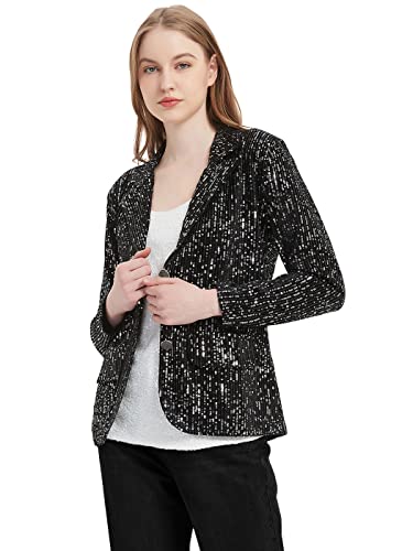 AnnaKaci Women39s Evening Sparkle Sequins Open Front Long Sleeve Blazer Jacket