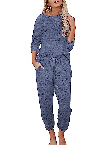 Ekouaer Womens Pajamas Set Long Sleeve Pullover and Pants with Pockets Soft O Neck 2 Piece Joggers Lounge Set