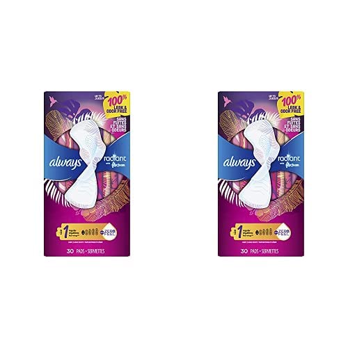 Always Radiant Feminine Pads For Women Size 1 Regular Absorbency With Flexfoam With Wings Scented 30 Count