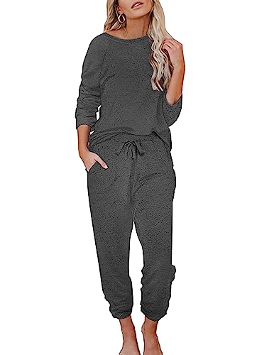 Ekouaer Womens Pajamas Set Long Sleeve Pullover and Pants with Pockets Soft O Neck 2 Piece Joggers Lounge Set