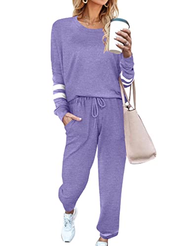 Ekouaer Sweatsuits Womens Loungewear Set Tracksuit Long Sleeve Pajamas Set with Pockets 2 Piece Outfits Lounge Sets