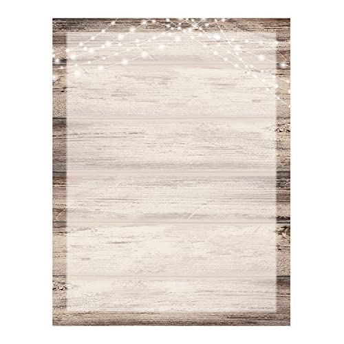 Country Sparkler Farmhouse Letterhead  50 Sheets  85 x 11 Rustic Lights Wedding Party Paper  All Occasion Wood Design Decorative Stationery