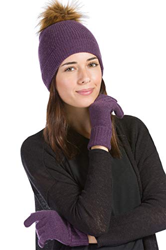 Fishers Finery Women39s 100 Cashmere Pom Hat and Glove Set with Gift Box