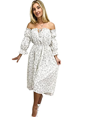 AnnaKaci Womens Casual Boho Long Sleeve Off Shoulder Renaissance Peasant Dress