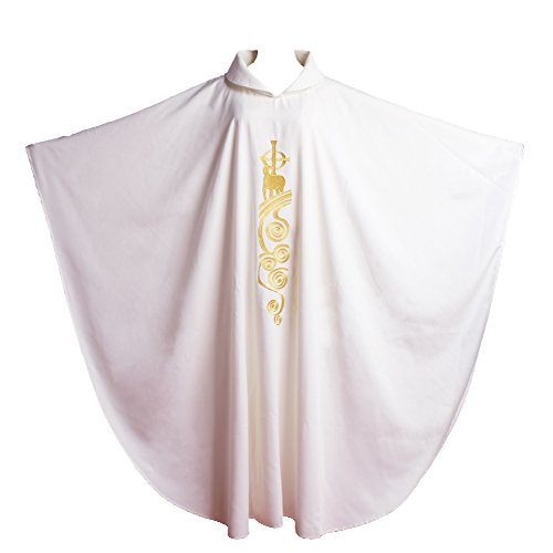 Priest chasuble robe with the Lamb of God embroidered in white from BLESSUME