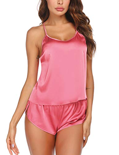 Ekouaer Pajamas Set Sexy Women Satin Sleepwear Lingerie 2 Piece Silk Pjs Cami top and Shorts Sleep Camisole Nightwear Gift