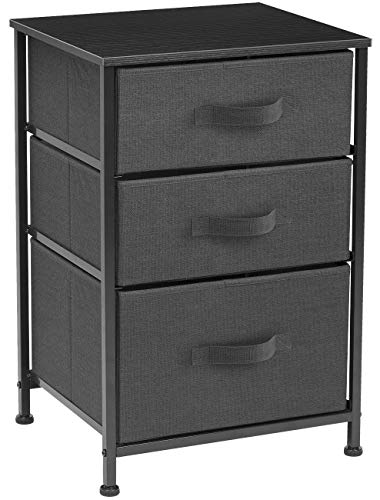 Sorbus Nightstand with 3 Drawers  Bedside Furniture  Accent End Table Chest for Home Bedroom Accessories Office College Dorm Steel Frame Wood Top Easy Pull Fabric Bins BlackCharcoal