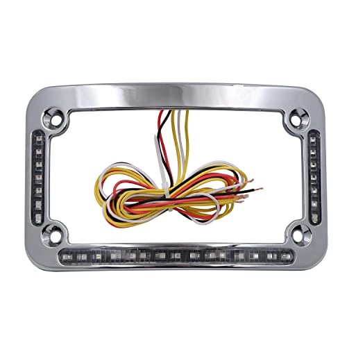 HTTMT Dual LED Curved Motorcycle License Plate Frame wTurnSignalBrake Light  Chrome Finish Universal Compatible with Any Motorcycle PN MT294007CD