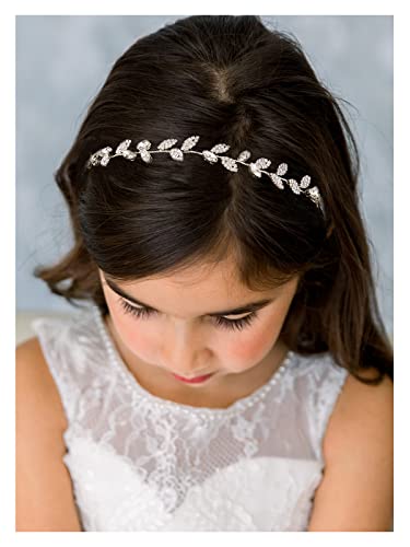 SWEETV Silver Flower Girl Headpiece Crystal Leaf Girls Headband for Wedding First Communion Hair Accessories Princess Toddlers Hairband