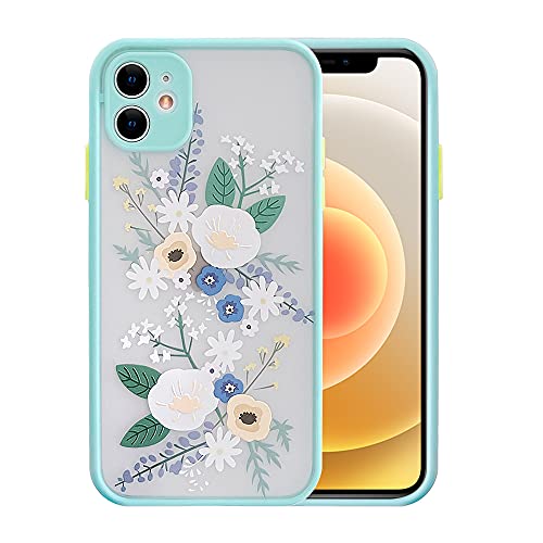 Ownest Compatible with iPhone 12 Case Not fit iPhone 12 Pro 61 for Clear Frosted PC Back 3D Floral Girls Woman and Soft TPU Bumper Silicone Slim Shockproof Case for iPhone 12 613939Blue