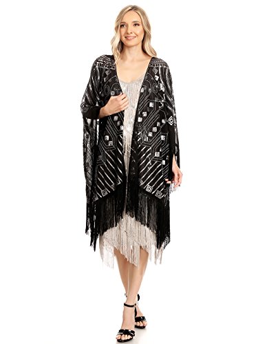 HandBeaded Fringed Sequin Evening Wrap Shawl by AnnaKaci for Plus Size Women