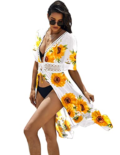 Ekouaer Women39s Swimwear Cover Ups Sexy Open Front Beach Bikini Swimsuit Kimono Cardigan Cover Up Long Flowy Beachwear