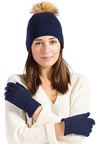 Fishers Finery Women39s 100 Cashmere Pom Hat and Glove Set with Gift Box