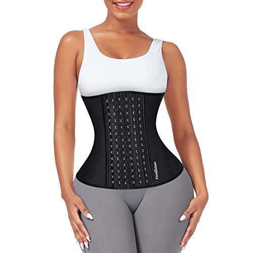 FeelinGirl Latex Waist Trainer for Women Underbust with Steel Bones Hooks Waist Cincher Corset Hourglass Body Shaper