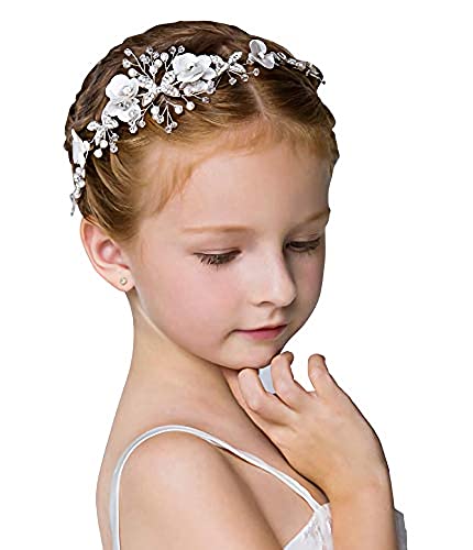 Locisne Flower Girl Headpiece Princess Wedding Accessories Silver Hair Headband Flower Crown for Girls