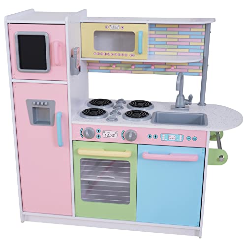 Gift for Kids Ages 3 the KidKraft Uptown Pastel Wooden Play Kitchen includes a Chalkboard a Play Phone and SeeThrough Doors