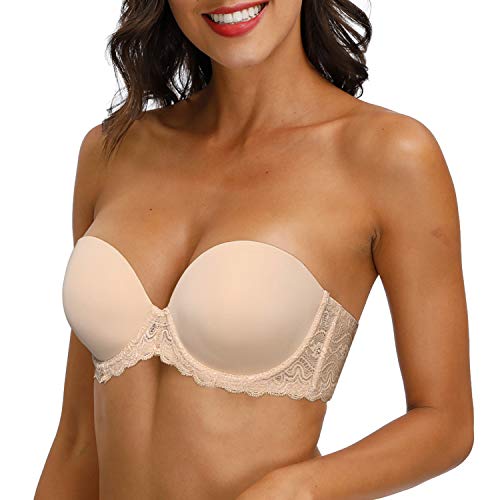 Women39s Strapless Plus Size Bra Multiway Bras Lightly Lift Push Up with Lace