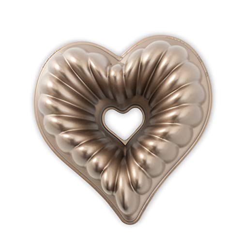 Nordic Ware Elegant Heart Cast Aluminum Bundt Pan 10 Cup Toffee