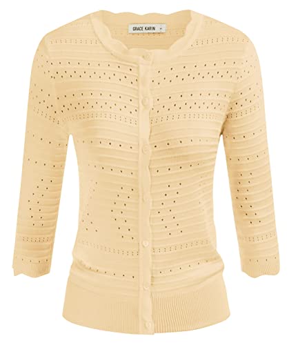 GRACE KARIN Women39s Button Down Vee Neck Long Sleeve Rib Knit Cardigan Sweaters