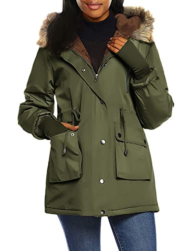 GRACE KARIN Womens Hooded Fleece Line Coats Parkas Faux Fur Jackets with Pockets