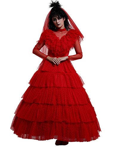 miccostumes Women39s Red Wedding Dress Cosplay Costume Halloween with Veil