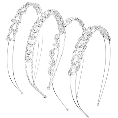 Ondder Rose Gold Rhinestone Headband 4 Pack Wedding Headbands for Women Sparkle Crystal Bridal Headband Elegant Wedding Headband Metal Sparkly Headband for Bride Glitter Shiny Fancy Headbands for Women