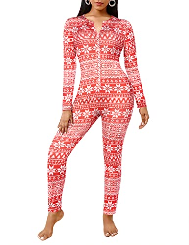 Ekouaer Adult Button Onesie Pajamas Bandage One Piece Long Sleep Romper Pajama Bodysuit Jumpsuit Bodycon XSXXL